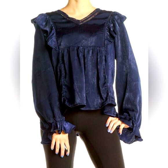 Altar’d state Ruffle navy long sleeve Top - Picture 5 of 5
